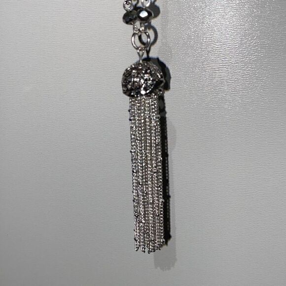 Nine West Women's Beaded Tassel Silver Necklace Choker NWT - Picture 4 of 14